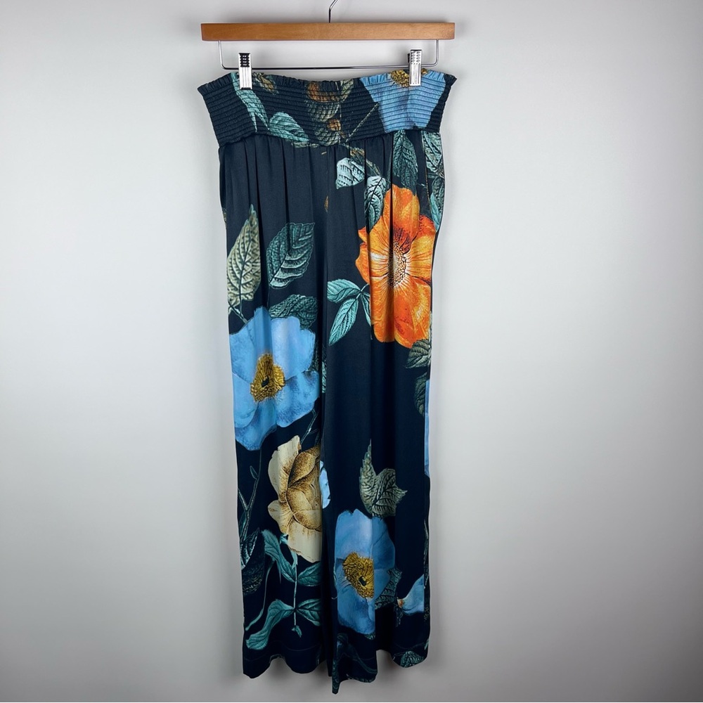 Anthropologie Maeve Saria Smocked Floral Pull On Wide Leg Pants Blue Size S - Picture 3 of 11